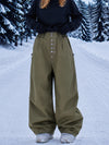Women's Raw Utility Rivet Workwear Denim Snow Pants – Double Back Pocket Oversized Fit