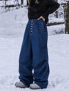 Women's Raw Utility Rivet Workwear Denim Snow Pants – Double Back Pocket Oversized Fit