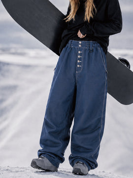 Women's Raw Utility Rivet Workwear Denim Snow Pants – Double Back Pocket Oversized Fit