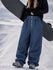 Women's Raw Utility Rivet Workwear Denim Snow Pants – Double Back Pocket Oversized Fit
