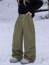 Women's Raw Utility Rivet Workwear Denim Snow Pants – Double Back Pocket Oversized Fit