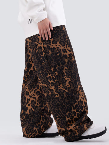 Women's Double Knee Mountain Freestyle Leopard Baggy Snow Pants