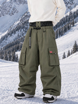 Men's Utility Cargo Baggy Snow Pants – Multi Pocket Street Belt Design