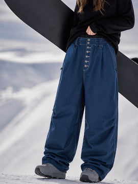 Women's Raw Utility Rivet Workwear Denim Snow Pants – Double Back Pocket Oversized Fit
