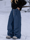 Women's Raw Utility Rivet Workwear Denim Snow Pants – Double Back Pocket Oversized Fit