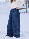 Women's Raw Utility Rivet Workwear Denim Snow Pants – Double Back Pocket Oversized Fit