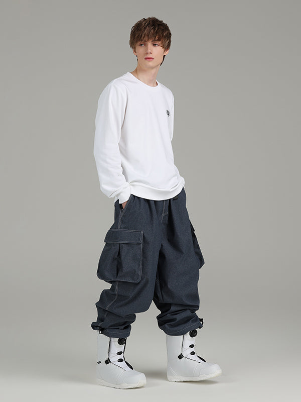 Men's Searipe Denim Baggy Cargo Snow Pants