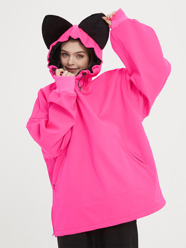 Women's Doorek Fluffy Cute Waterproof Fleece Snow Hoodie - Cat Ears Decoration